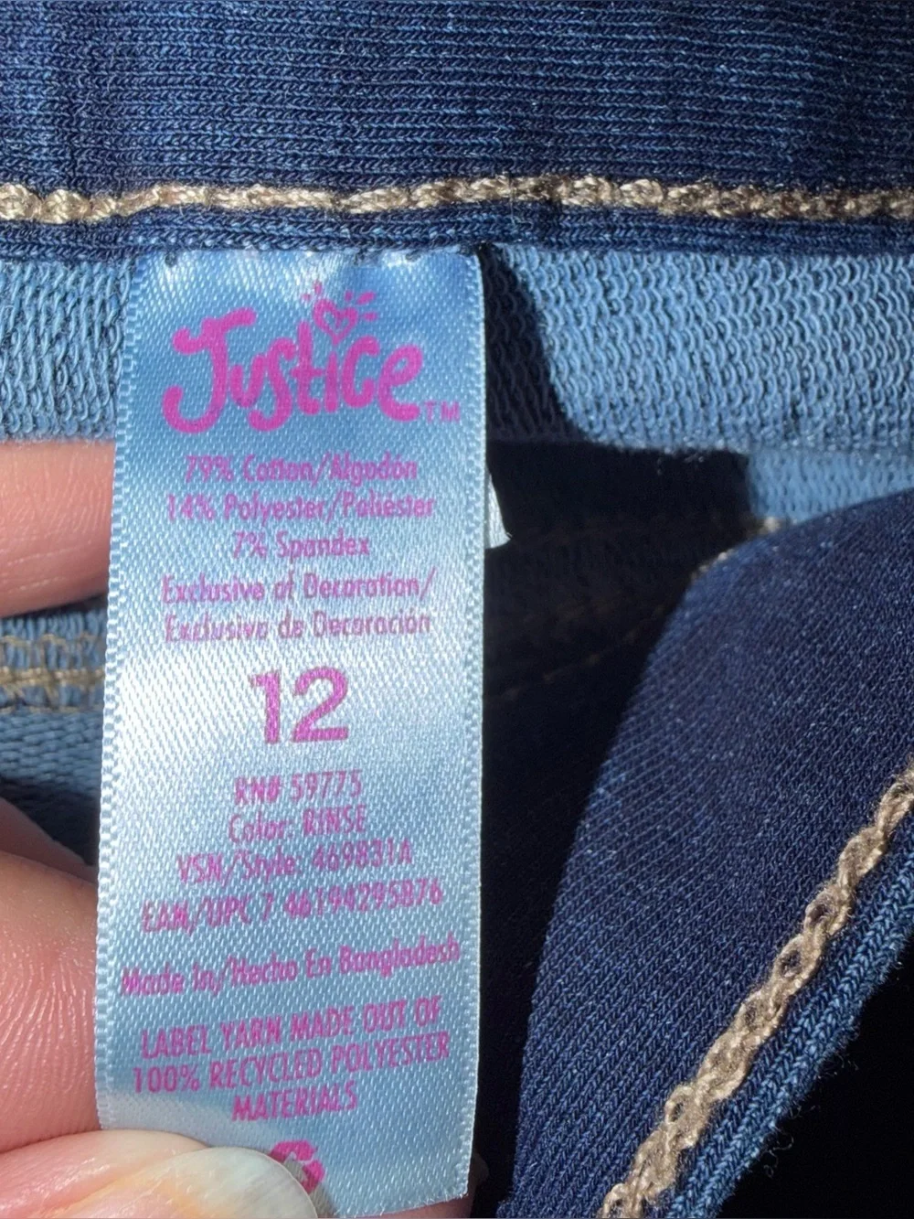 NWT Justice Girls' size 13 leggings Dark Blue Knit Denim Jeggings
